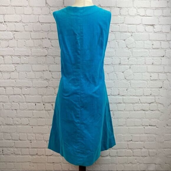 Vintage 60s Turquoise Velvet Button Front Sleeveless Dress - Picture 5 of 8